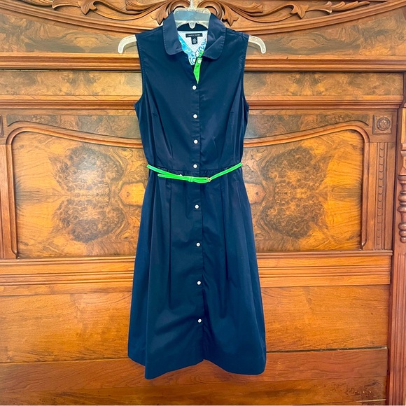 Tommy Hilfiger Dresses & Skirts - Tommy Hilfiger Navy/Green Sleeveless belted dress
